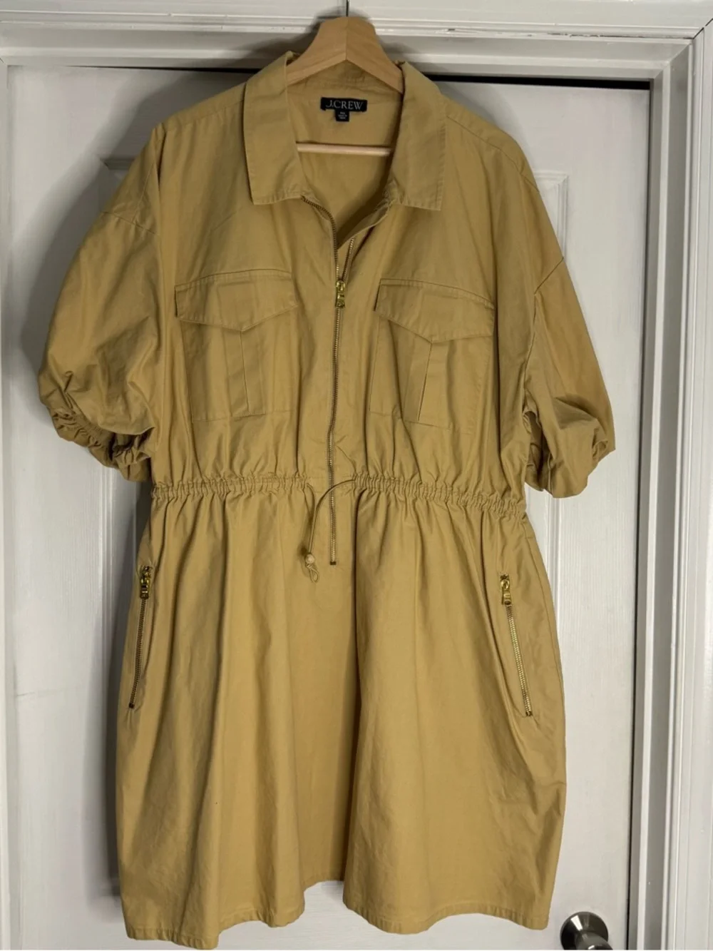 J. Crew Puff Sleeve Poplin Dress Mini XXL Golden Desert Tan